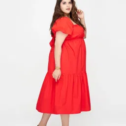 VIRGIO Red Flared Fit Solid Dress image 3