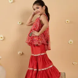 Pspeaches Girls Red Georgette Regular Fit Printed Kurta Set image 3