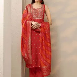 Libas Orange Silk Blend Regular Fit Ethnic Motifs Kurta Sets image 3