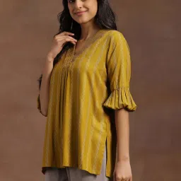 Libas Mustard Woven Pattern A Line Short Kurti image 3