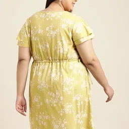 Sztori Women Plus Size Lime Green & Off White Floral A-Line Dress image 4