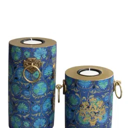 Karo Vamika Navy Wooden Pillar Candle Holders - Set of 2 image 2