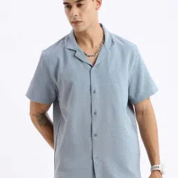 Showoff Blue Cotton Relaxed Fit Shirt-image-75