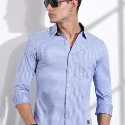 Thomas Scott Blue Cotton Slim Fit Striped Shirt-picture-13