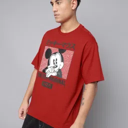 Free Authority Red Cotton Oversized Printed T-Shirt image 3