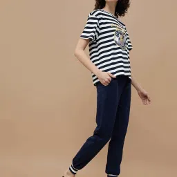 Ginger by Lifestyle Blue Cotton Striped T-Shirt Joggers Set image 3