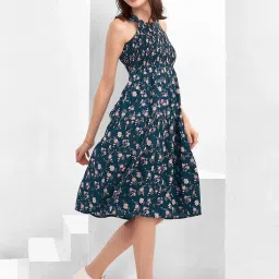 SELVIA Blue & Blue Printed A-Line Dress image 3