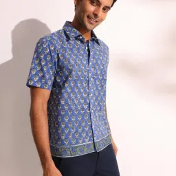Fabindia Skyblue Cotton Straight Fit Print Casualshirts image 3