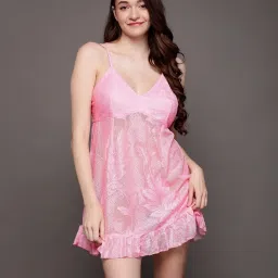 Clovia Light Pink Lace Babydoll With Thong image 3