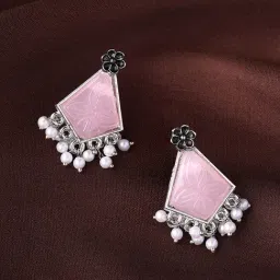 Priyaasi Blossoming Elegance Pink Stones and Floral Charm Dangler Earrings-picture-34