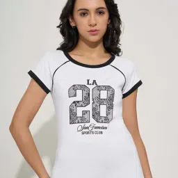 Ajile By Pantaloons White Regular Fit Printed Sports T-Shirt-image-94