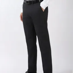 Peter England Grey Slim Fit Texture Trousers image 3