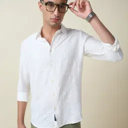 Thomas Scott White Slim Fit Embroidered Shirt-image-8