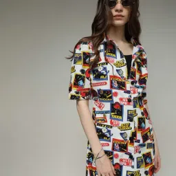 Only Multicolor Cotton Graphic Print Shirt Dress-picture-16