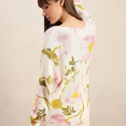 Vero Moda White Cotton Regular Fit Floral Print Sweater image 2