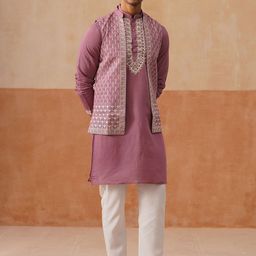 Jompers Men Ethnic Motifs Embroidered Regular Sequinned Kurta with Pyjamas-picture-21