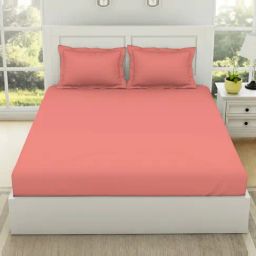 Spaces Solid Pink 144 TC Cotton King Bed Sheet with 2 Pillow Covers-picture-37