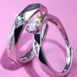 MEENAZ Set Of 2 Silver-Plated & AD-Studded Couple Adjustable Finger Rings image 3