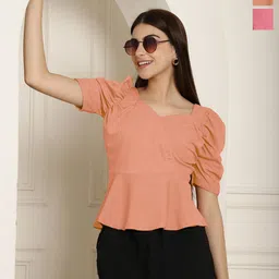 Tromko Pack Of 2 Solid Puff Sleeve Square Neck Top-picture-10