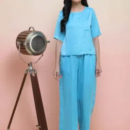 Slumber Jill Sky Blue Satin Regular Fit Night Suit-picture-42