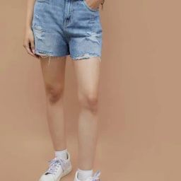 Ginger By Lifestyle Mid Blue Cotton Regular Fit Distressed Shorts-picture-25