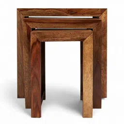 Ikiriya Oakland Beige Sheesham Wood Contemporary Nesting Tables in Natural Teak Finish image 3