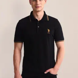 U.S. Polo Assn. Black Cotton Slim Fit Polo T-Shirt-image-62