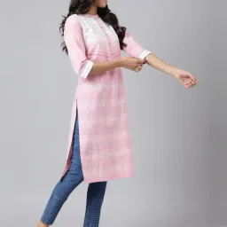 Aurelia Pink Cotton Printed Straight Kurta image 5