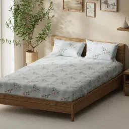 Bianca Lacasita Grey Cotton Floral 116 TC Double Flat Bedsheet with 2 Pillow Covers image 3