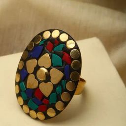 Panash Gold Plated Oval Shaped Adjustable Finger Ring-picture-44