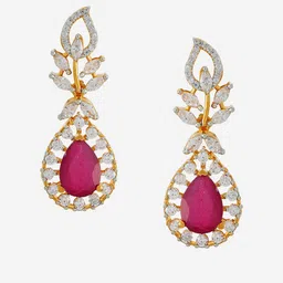 Kushal's Fashion Jewellery Gold-Plated Zircon Studded Teardrop Shaped Drop Earrings image 3