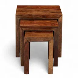 Ikiriya Oakland Beige Sheesham Wood Contemporary Nesting Tables in Natural Teak Finish image 4
