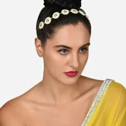 Zaveri Pearls Gold Tone Meenakari Bridal Kundan & Pearls Embellished Head Chain-ZPFK15974-picture-30