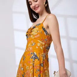 Globus Women Strappy Shoulder Floral Print Flared Hem Fusion Jumpsuit image 5