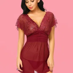 LoveAasan Self Design Open Back Baby Doll with Briefs image 5