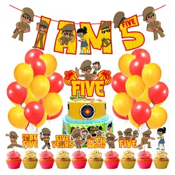 Zyozi Little Singham Theme 5th Birthday for Boys Birthday Decoration Kit Yellow And Red - Pack of 37-image-56