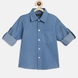 Charkhee Full Sleeves Solid Denim Shirt - Blue-picture-11