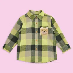Pantaloons Baby Full Sleeves Bear Patched Checked Shirt - Olive-picture-10