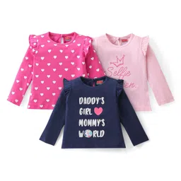 Babyhug Cotton Knit Full Sleeves Tops with Polka Dot & Text Print Pack of 3 - Multicolor-picture-26