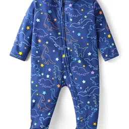Babyhug Cotton Knit Full Sleeves Footed Sleep Suit With Dino Print - Navy Blue-picture-14