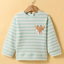 Little Kangaroos Fleece Knit Full Sleeves Winter T-Shirts With Reindeer Embroidery -Light Blue-picture-24