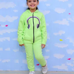 The Mom Store Cotton Full Sleeves Headphone Printed Hoodie & Joggers Set - Neon Green-image-79