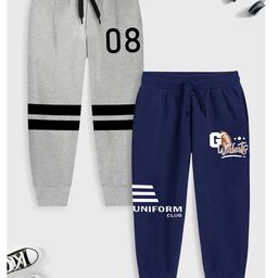 Trampoline Pack Of 2 Typography & Numerical Printed Track Pants - Grey & Blue-picture-26