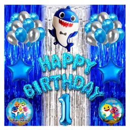 Bubble Trouble 1st First Happy Birthday Baby Shark Party Decoration Foil Balloon Set with Balloons Combo Kids Birthday Chiller Party Baby Shower Theme Party Decoration Items (Pack of 40) Blue-picture-14