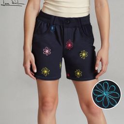 arias by lara dutta Arias Cotton Woven Stretch Shorts with Floral Embroidery at Front & Back Pockets - NavyBlue-picture-21