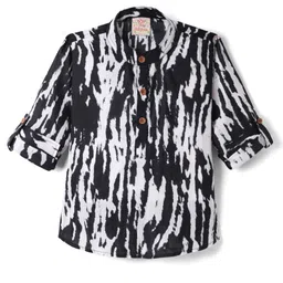 Rikidoos Full Sleeves Abstract Printed Kurta Style Shirt - Black & White-picture-17
