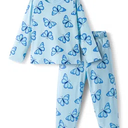 Honeyhap Premium 100% Cotton Knit Full Sleeves Co-ords Night Suit With Bio Finish & Butterfly Print - Ice Water-picture-25