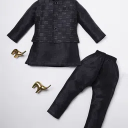 Ridokidz Full Sleeves Solid Kurta & Pyjama With Abstract Embroidered Jacket Set - Navy Blue-picture-26