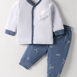 Zero Interlock Knit Full Sleeves Front Open Deer Printed Night Suit - Silver & Navy Blue-picture-48