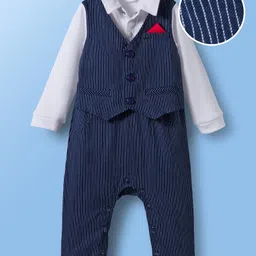 Mark & Mia Knit Full Sleeves Partywear Romper with Bow & Stripes Print - Navy Blue-picture-13